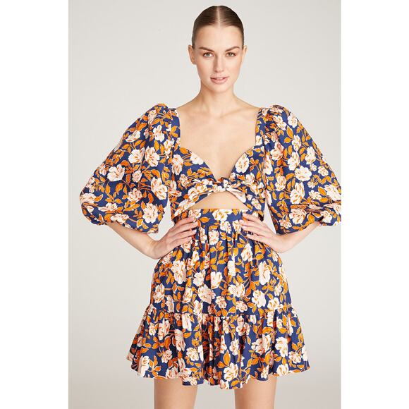 Amur Medina  Floral Twist Front Ruffle Mini Dress Twilight Blue Women 14 NWT - Picture 2 of 15